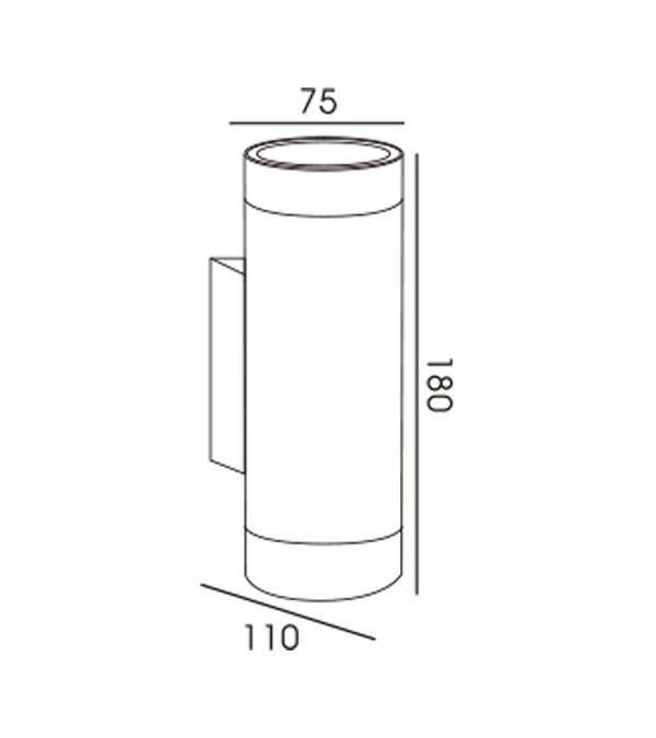 Lámpara de pared bidireccional de tubo redondo de aluminio 75 HR60274 Lámpara de pared bidireccional de tubo redondo de aluminio 75 HR60274